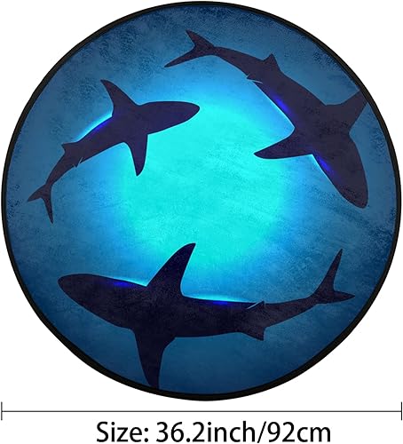 Miniatura 4 de Alfombra redonda de tiburón, antideslizante, absorbente, redonda, con diseño de tiburón, color océano, suave, lavable a máquina, alfombra de yoga,