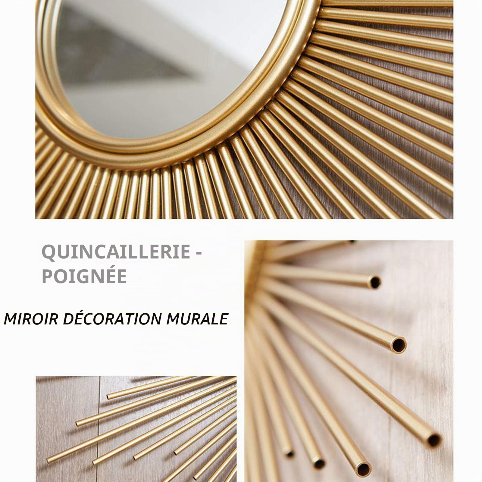 Miroir décoratif Soleil Or, 60 cm / 70 cm / 80 cm de Grand Miroir Mural décoratif Rond, Miroir Mural décoration Murale décoration décoration de Soleil,60cm