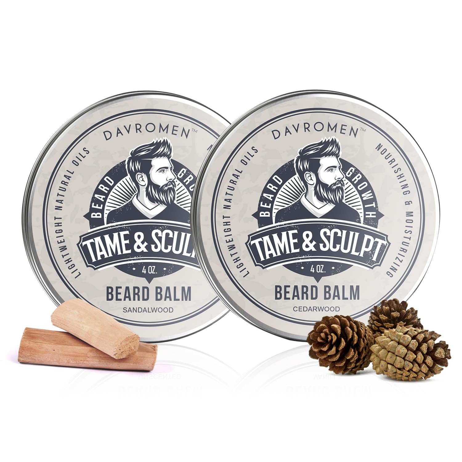 Beard Balm for Men (4 Oz 2 Packs) with Olive Fruit Oil, Coconut Oil, Shea Butter, Jojoba Seed Oil - Styles, Sandalwood&Cedarwood Softens Beards, Leave in Conditioner Wax for Men Beige Sandalwood&Cedarwood(2Packs)
