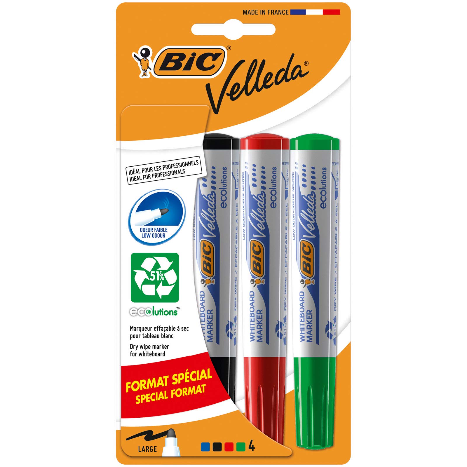 BIC Velleda 1721 Feutres pour Tableau Blanc Effaçables à Sec Pointe Conique Fine