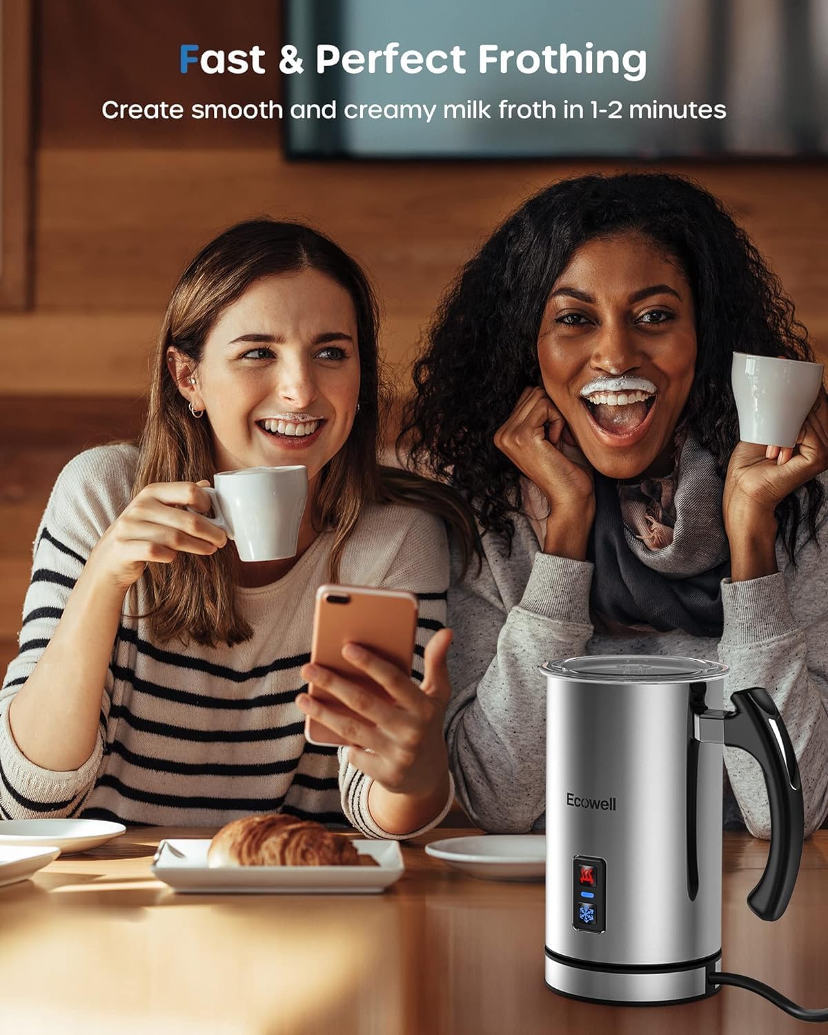 Electric Milk Frother, Milk Steamer for Coffee, Automatic Hot and Cold Milk Foam Froth Maker, Milk Warmer Foamer for Latte, Cappuccinos, Macchiato, 8.1oz/240 ml
