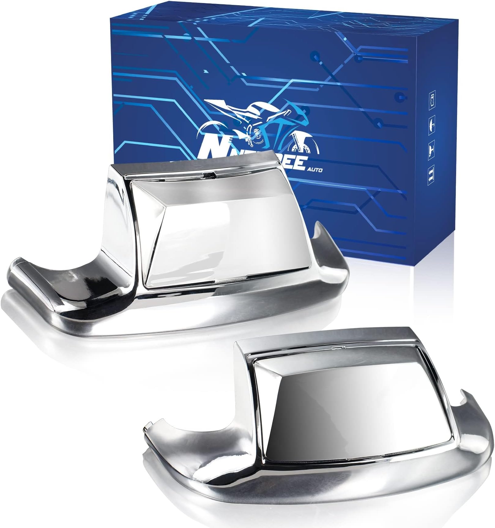 NTHREEAUTO 2PCS Front Rear LED Fender Light Chrome Fender Tip Tail Lights Compatible with Harley Road King Electra Glide Ultra Classic Heritage Softail Touring FLHR FLSTC FLHTC FLHTCU (Mirror Shell)