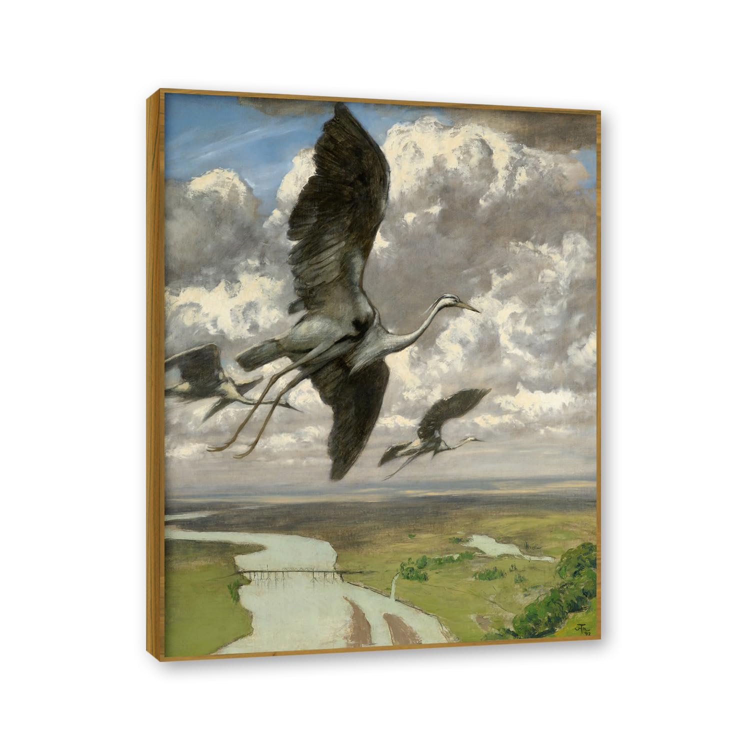 NHLDZYH Teak Frame. Hans Thoma Style Canvas Wall Art - (Wondrous Birds), German Romantic Realism Painting with Symbolic Nature, Rustic Country Home Decor. 30x40cm-11.8x15.7in
