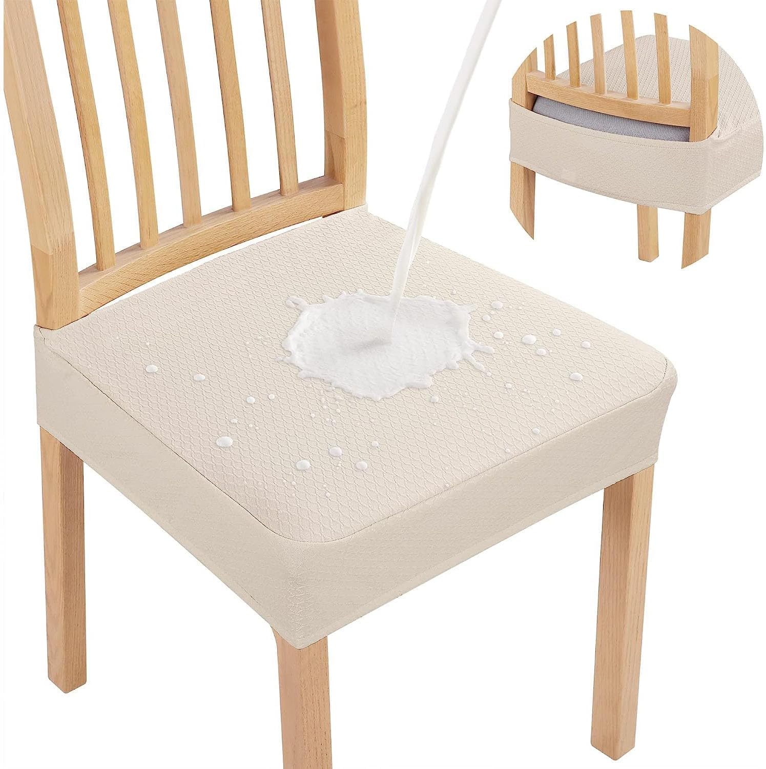 Bolivia's Dining Chair Covers, No Rear Covers Dining Chair Covers, Waterproof Seat Covers for Dining Room Chairs Set of 2, Stretch Jacquard Removable Washable Chair Seat Slipcovers Protector