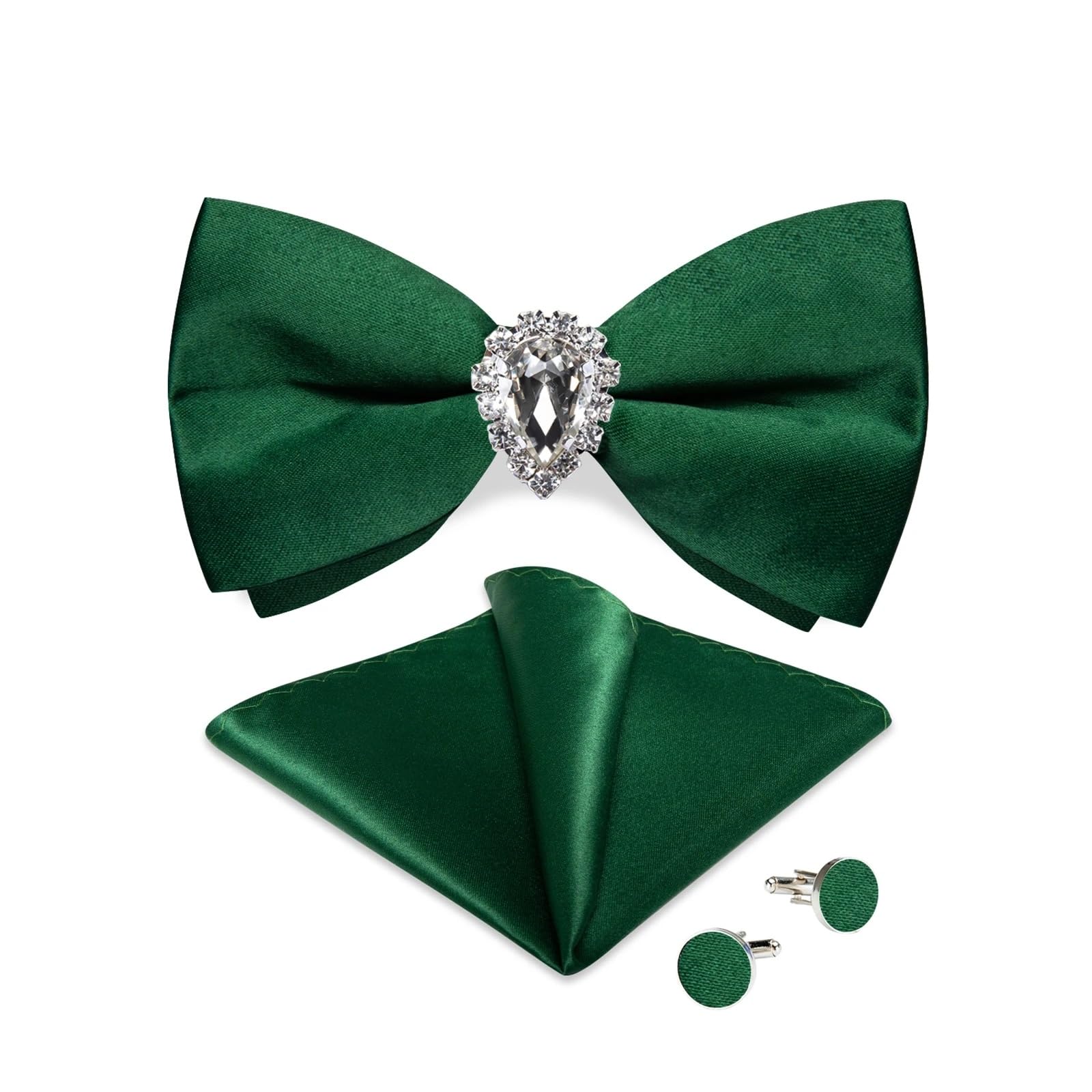 JFDBGU Wedding Bow Tie Silk Pre-tied Bowtie Cufflink Set for Party Knot Handkerchief Accessory