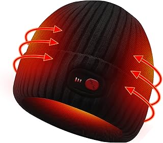 Heated Hat for Men Woman Electric Beanie Hat, Rechargeable Battery Powered Heat Cap for Fishing Skiing Camping Hiking,Winter Warm Heated Skull Beanie Black