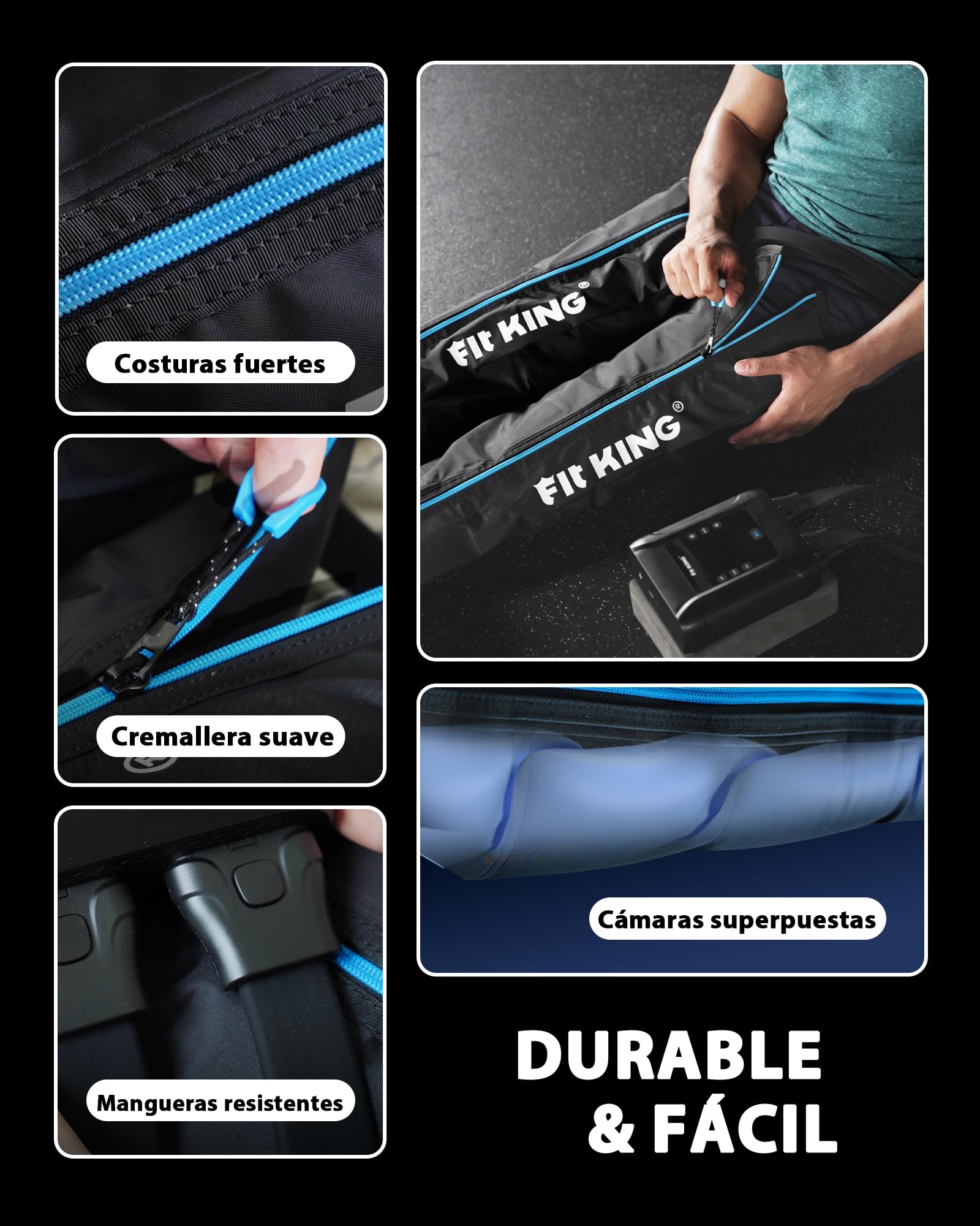 FIT KING Inalámbrico Masajeador de Piernas, Botas Presoterapia para Piernas Recargable Masajeador para el Dolor y la Circulación Sistema de Recuperación Rápida Relajación Post-Entrenamiento(Medio)