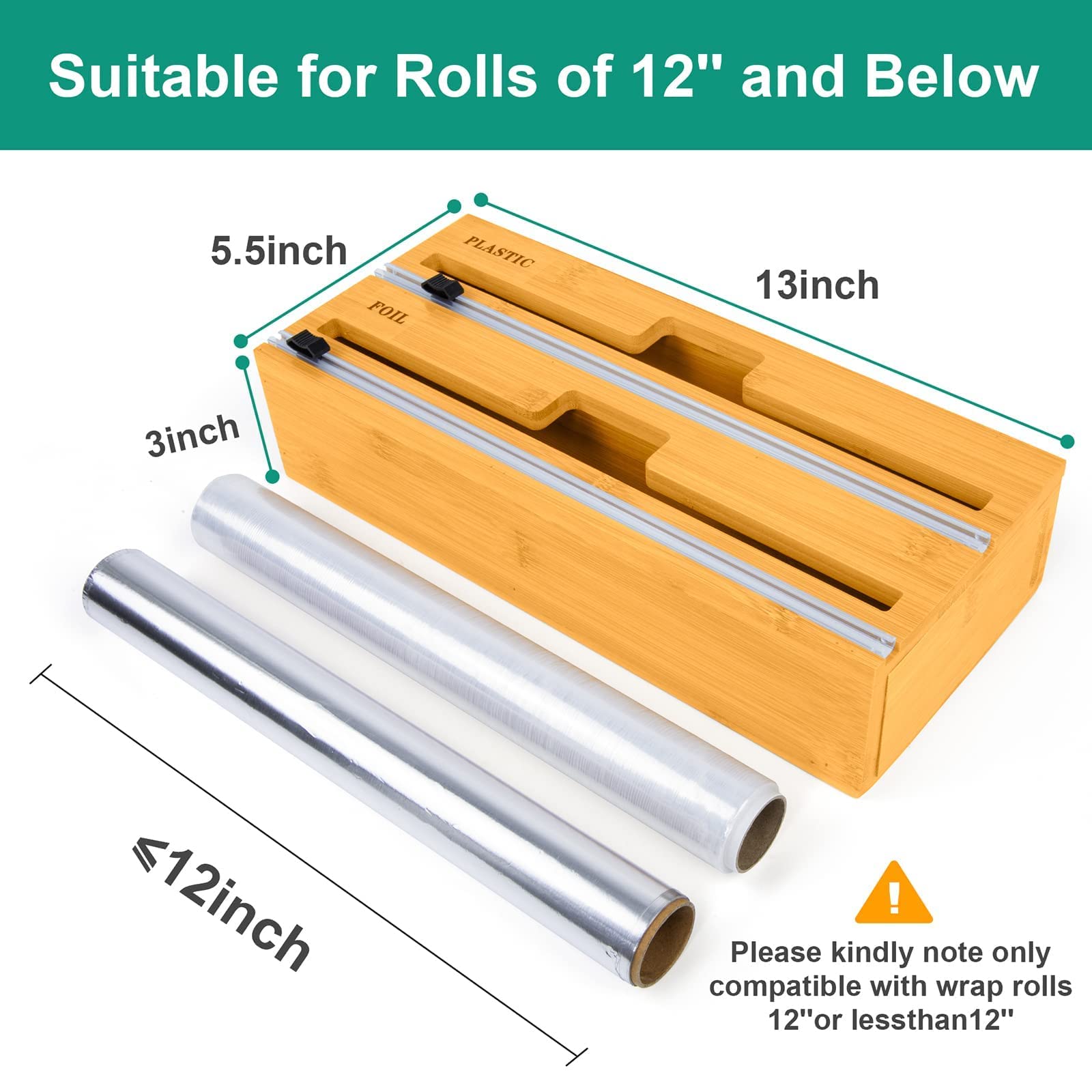 JIUYAOBA Bag Storage Organizer for Kitchen Drawer, Bamboo Organizer, Compatible with Gallon, Quart, Sandwich and Snack Variety Size Bag (Plastic Wrap Cutter 1 Box 2 Slots)