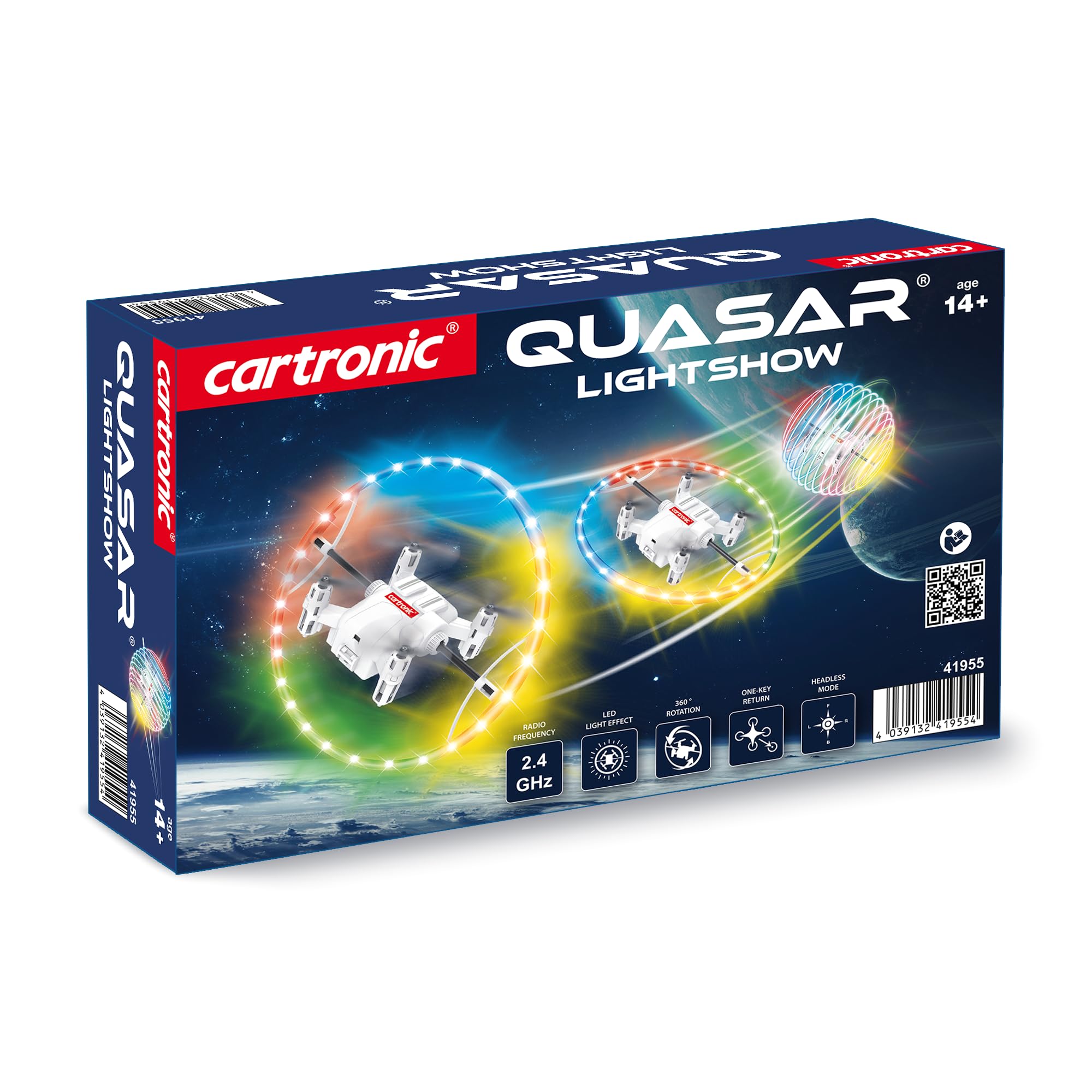 2.4 GHz Quadcopter QUASAR Lightshow, 13 x 13 x 3,3 cm I Ferngesteuerte Drohne mit rotierendem Lichtring I Drohne für Anfänger geeignet I Ab 14 Jahre