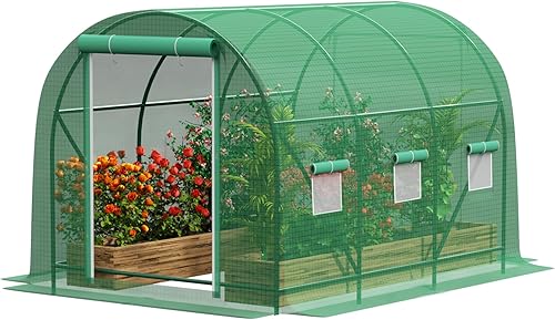 Vista 10 de Grezone Invernadero para exteriores, casa verde para invierno al aire libre, resistente, con puertas de pantalla con doble cremallera y 6 ventanas