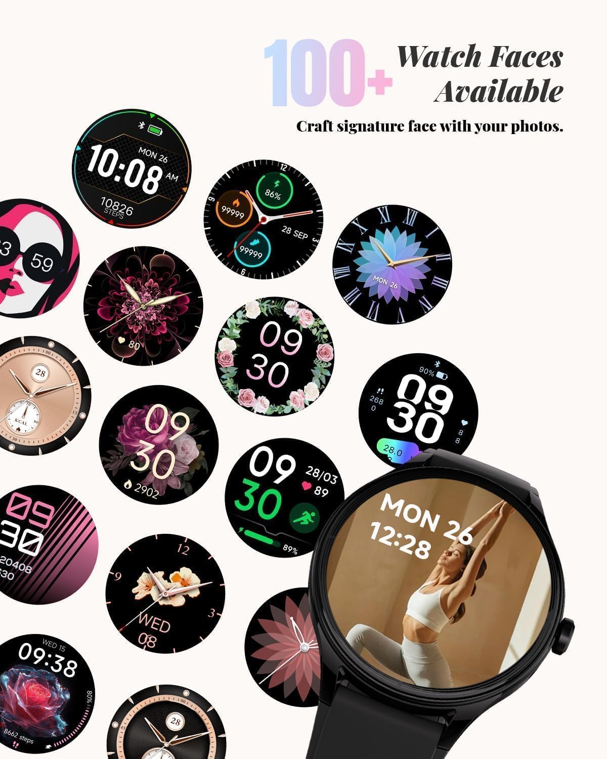 TOOBUR inteligentny zegarek dla kobiet, smartwatch kompatybilny z Androidem i iOS, odbieranie połączeń, śledzenie tętna