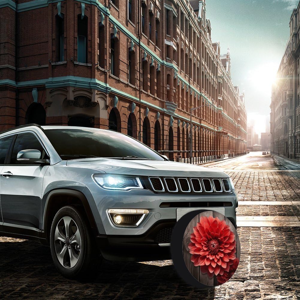 28"-34" Thickening Spare Tire Cover Flower Red Dahlia Waterproof Leather Tire Wheel Cover for Trailer Jeep RV SUV