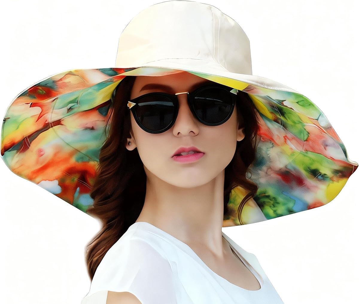 Large Brim Floral Reversible Sun Hat Outdoor Travel Foldable Floppy Beach Hat