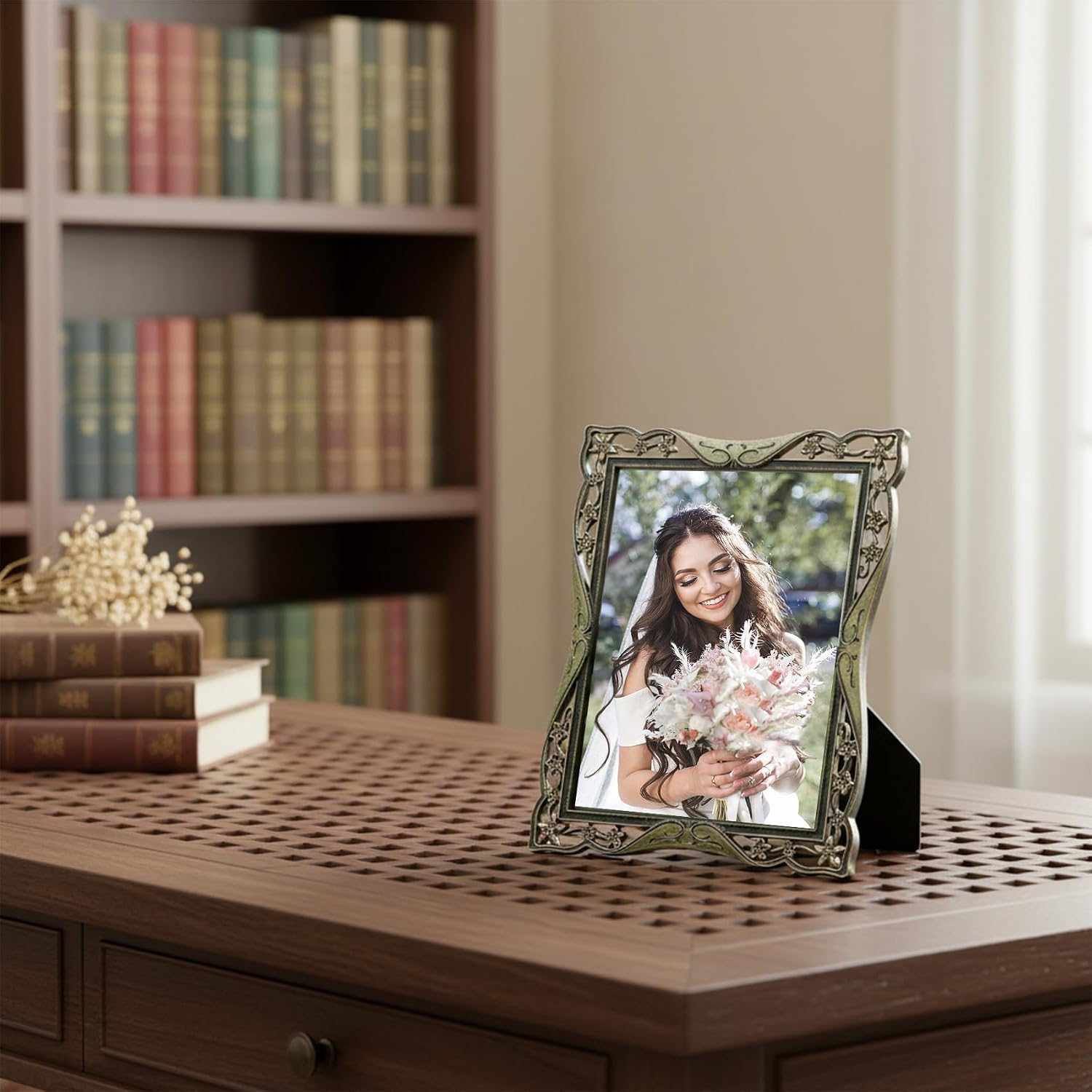 Vintage 8x10 Metal Picture Frame - Ornate Antique Style, Tabletop/Wall Decor, Horizontal/Vertical Display, Ideal for Christmas/Wedding Gifts