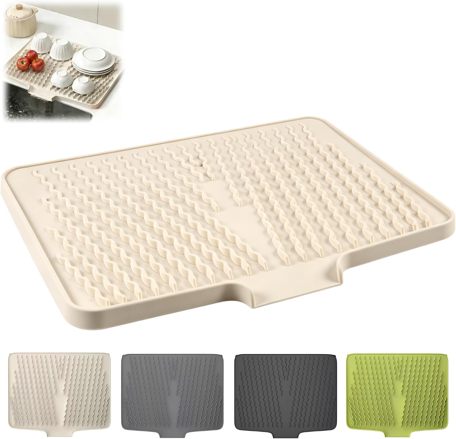 Silicone Dish Drainer Mat for Kitchen Counter,16MM Thick Heat Resistant Dish Drying Rack,Non-Slip Dish Drying Mat for Sink,Refrigerator or Drawer liner.