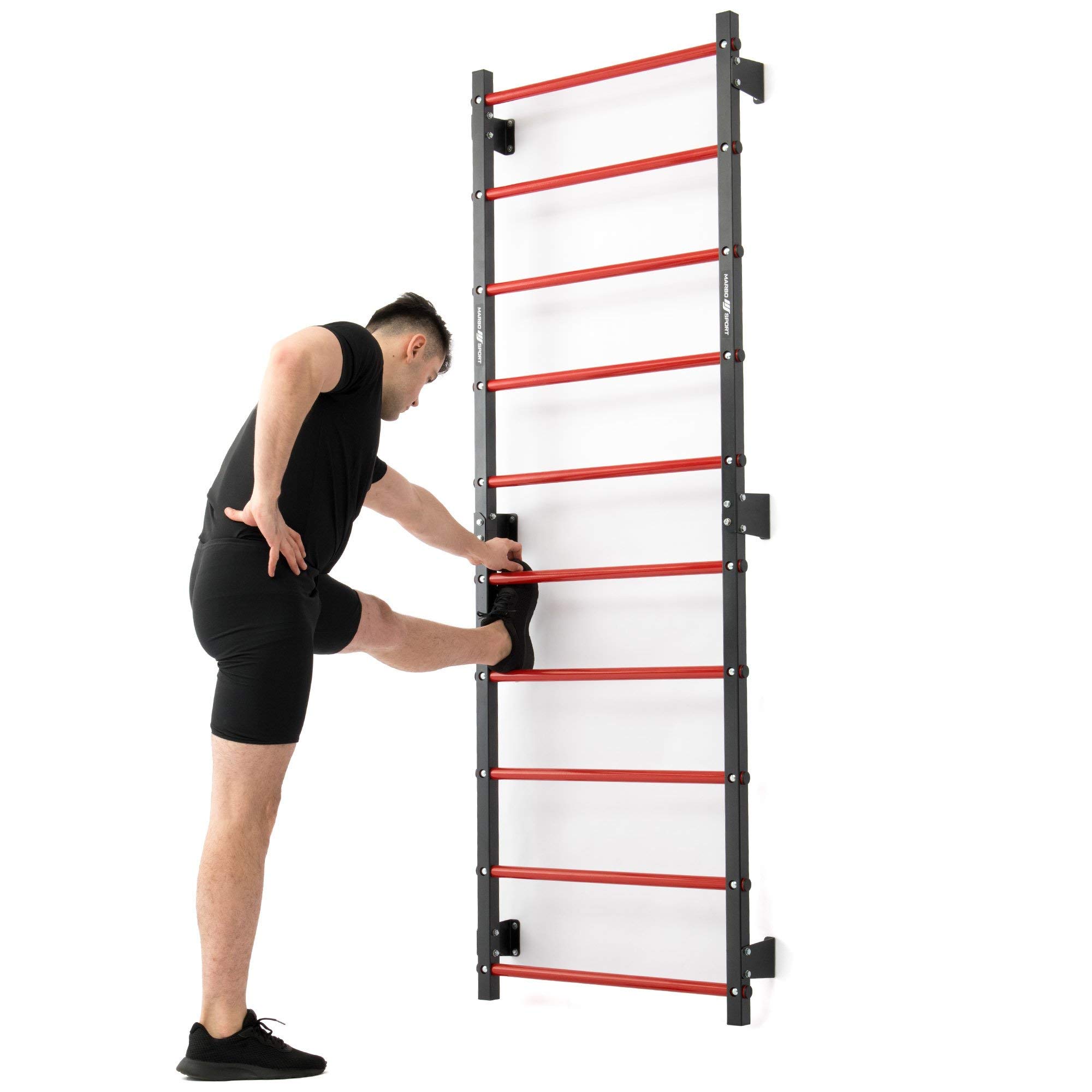 Marbo Sport - Set MHU1 - Spalliera per Montaggio a Parete 230x81 cm con Dip-Station Multifunzionale e Barra per trazioni - Palestra multifunzione, allenamento fitness e attrezzi palestra casa