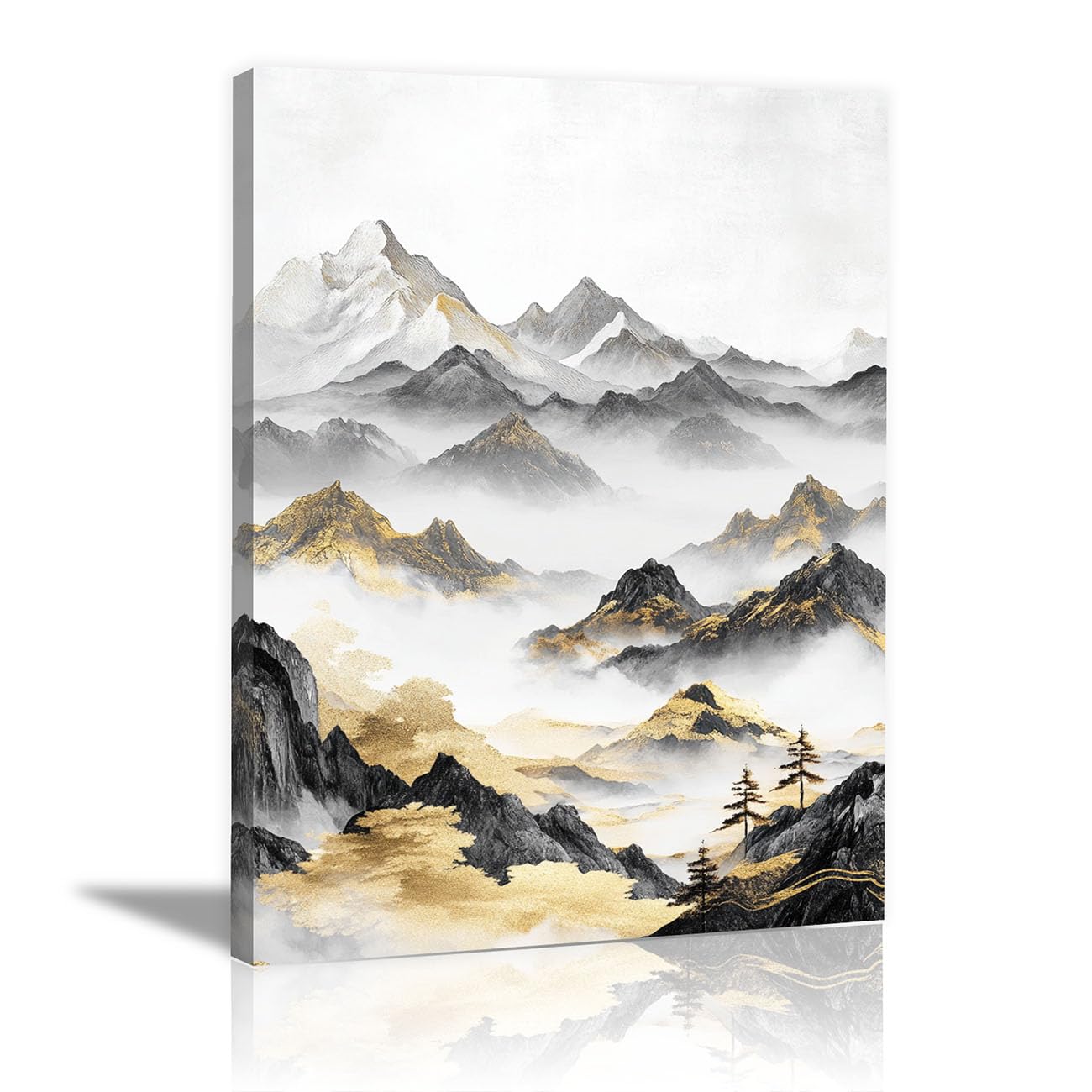 HUYEEI Landscape Poster, Mountain landscape painting, paintings wall art, Suitable for living room etc.(white)-60x90cm Framed