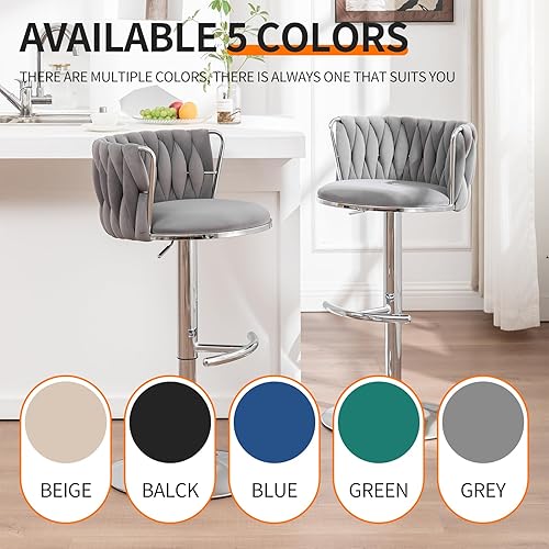 Miniatura 3 de Juego de 4 taburetes de bar de terciopelo, sillas de bar de altura de mostrador con respaldo bajo, taburetes de bar giratorios para isla de cocina,