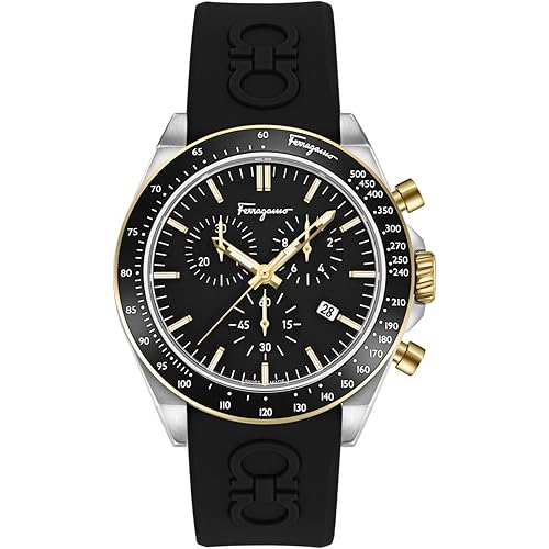 Ferragamo Urban Chrono Collection Luxury Mens Watch Timepieces with a Black Strap and Dial Featuring a Stainless Steel Case