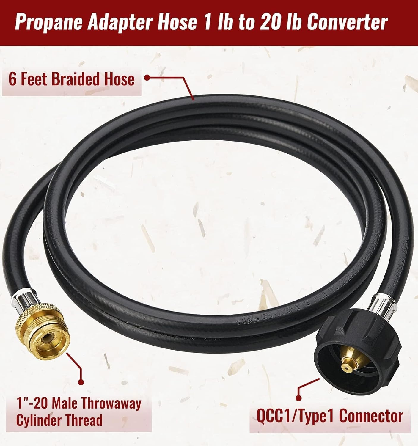 CALPOSE 6 Feet Propane Adapter Hose, 1lb to 20lb Adapter Converts 1lb Appliances to 5-40lb Tanks, Gas Hose for Weber Q, Coleman Grill, Buddy Heaters and More (Pack of 2)