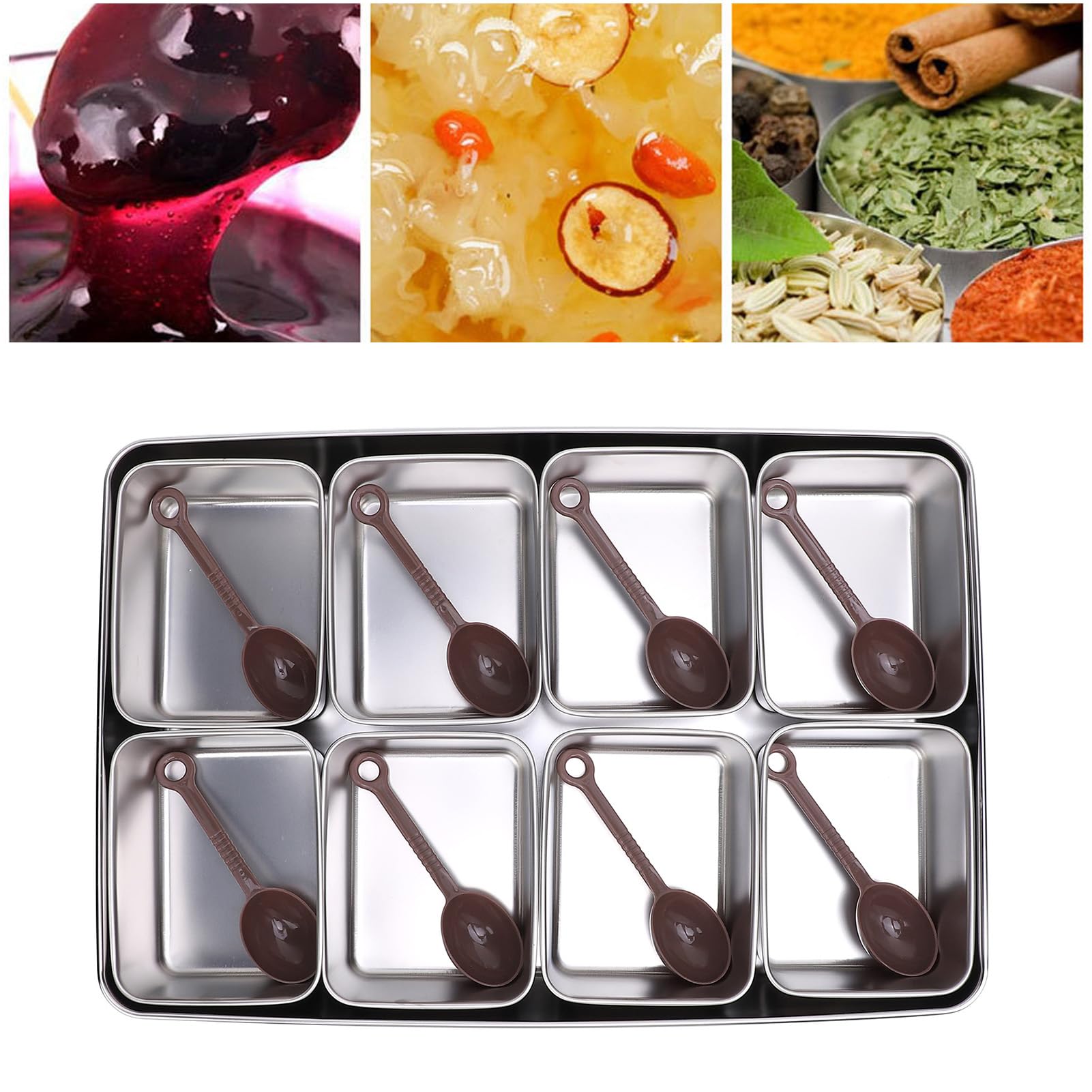Greensen 8 Compartiments Plateau à Condiments, Bac à Condiments Refroidi par Glace Plateau de Service pour Fruits Boîte à Snacks Contenant avec Fond Antidérapant pour Accessoires (Style en acier