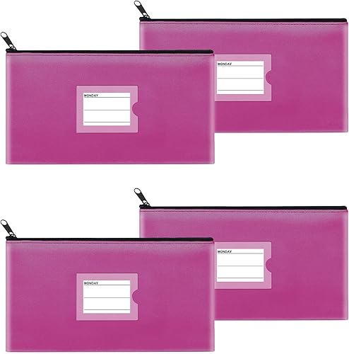 Paquete de 4 bolsas de dinero para depósito bancario, cartera de cuero sintético resistente con cremallera con ventana transparente, bolsa para