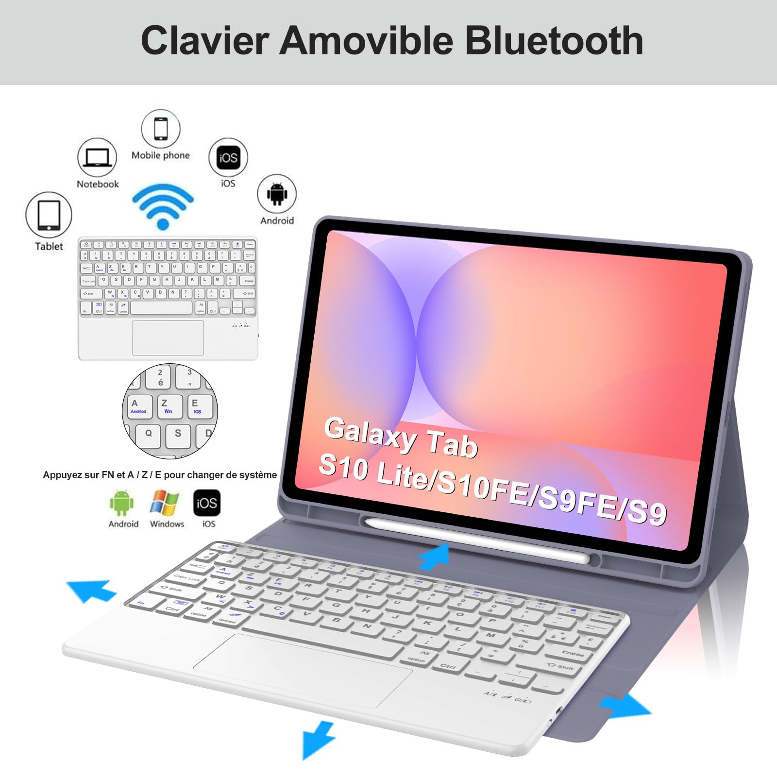 Clavier pour Samsung Galaxy Tab S10 Lite 10.9" 2025/S10 FE/S9 FE 10.9"