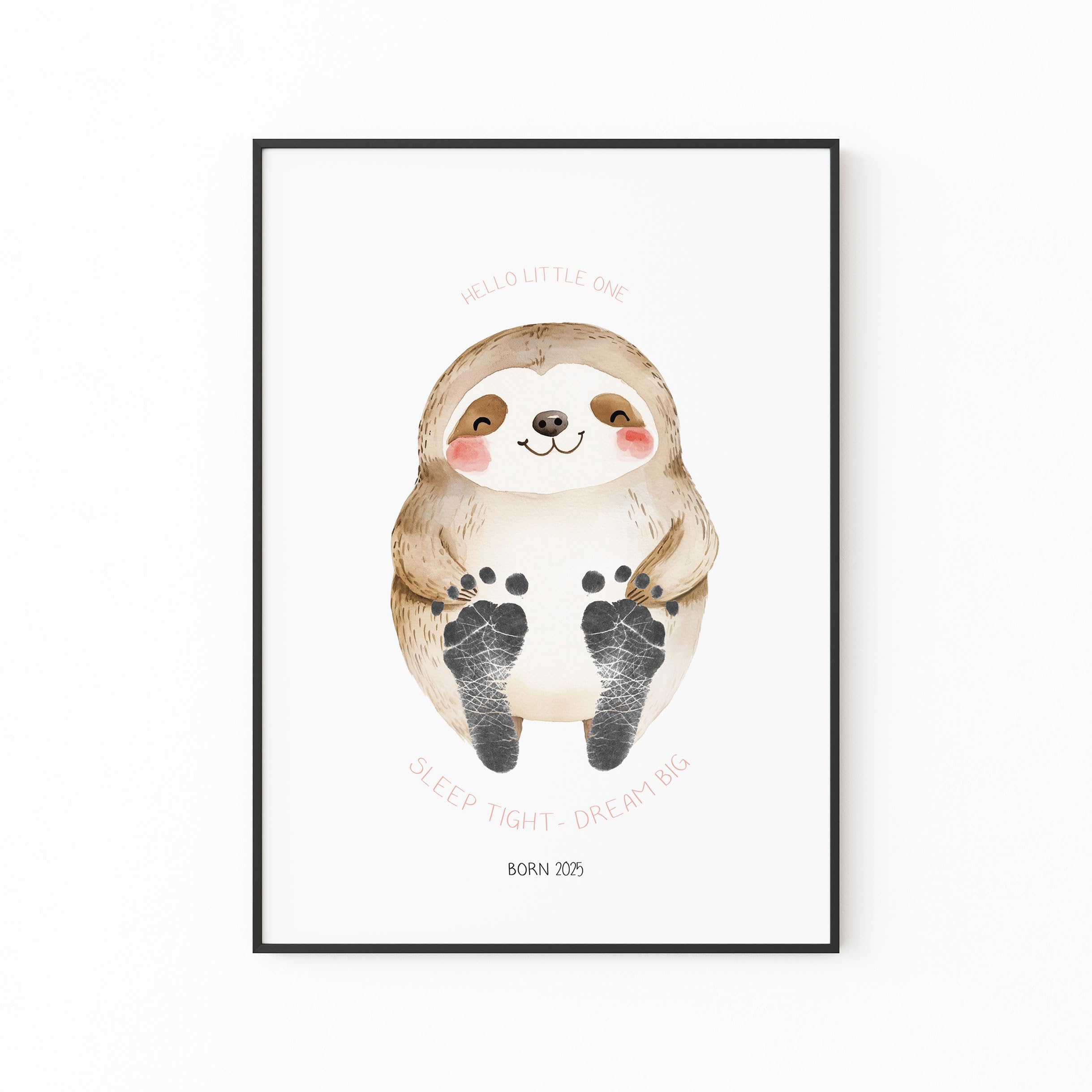 HELLO BOO Animal Inkless Print Kit. 1 Large Sheet, with Beautiful Watercolour Animal Design, 4 mini Print Cards and 2 Ink Free Mess Free Wipes. Perfect New Baby Gift (Sloth)