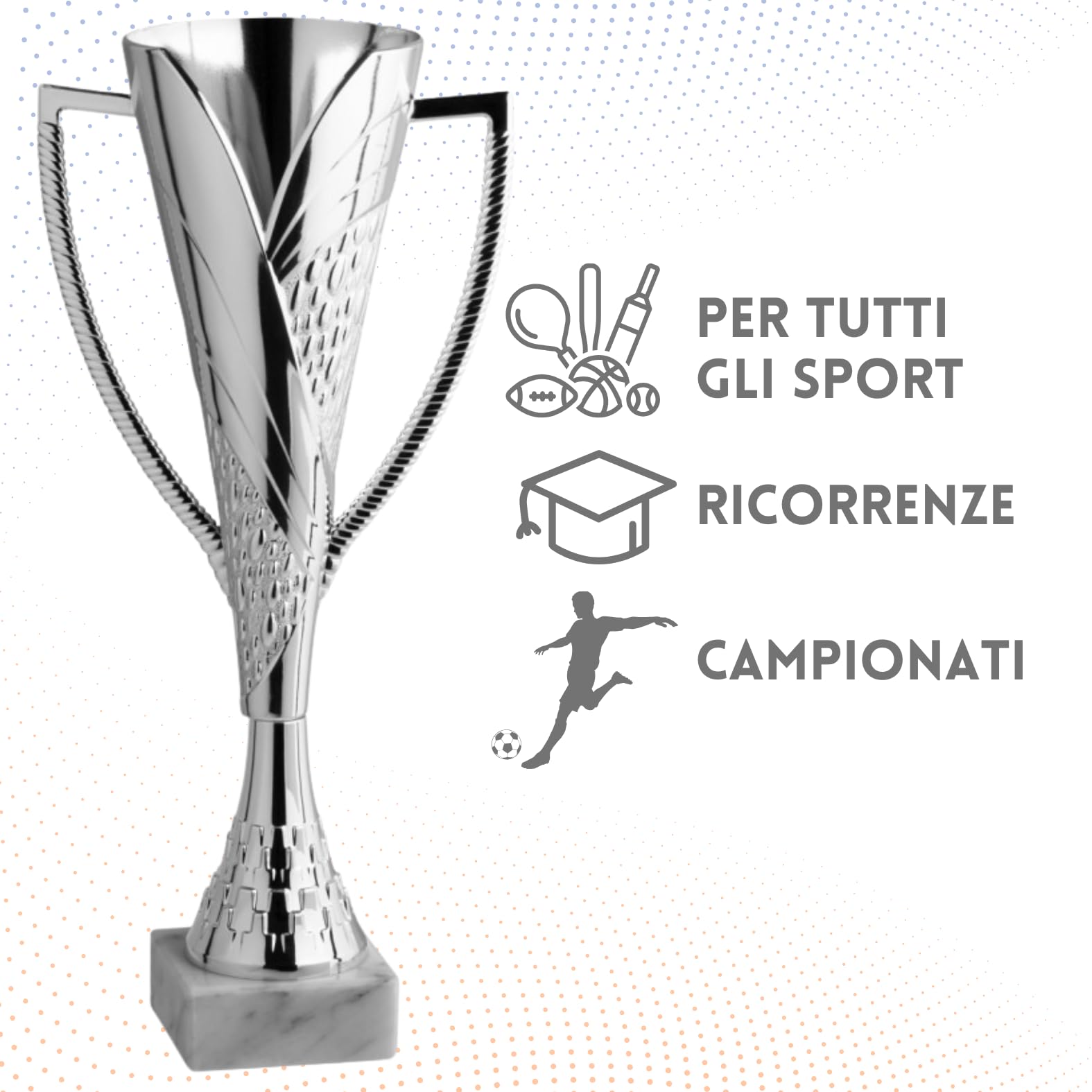 Trofeo Personalizzabile 36, 35, 34 cm Singolo o Tris per Tutti Gli Sport, Calcio, Calcettto, Tennis, Basket, Padel, Fantacalcio, Concorsi, Premiazioni cod. 12.281