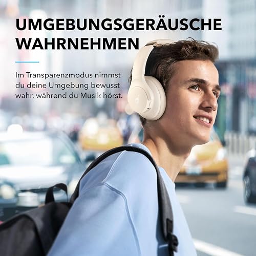 soundcore by Anker Q20i Hybrid Active Noise Cancelling Foldable Headphones, Wireless Over-Ear Bluetooth, 40H Long ANC Playtime, Hi-Res Audio, Big Bass, Customize via an App, Transparency Mode (White) - 5