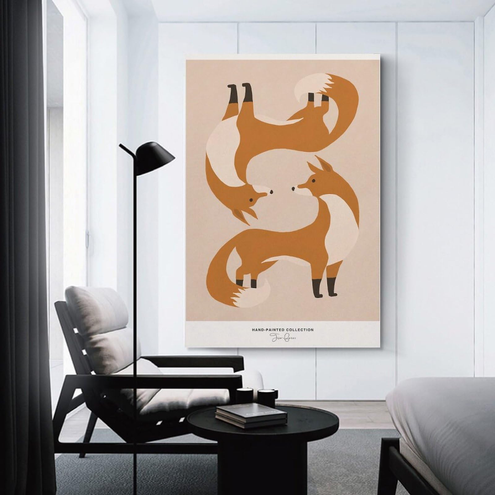 Junmoney Stylized Foxes Art Print Canvas Wall Decor 20x30inch(50x75cm), for Home Lounge, Bedroom Or Reading Nook, A Home Accent with Warm Character