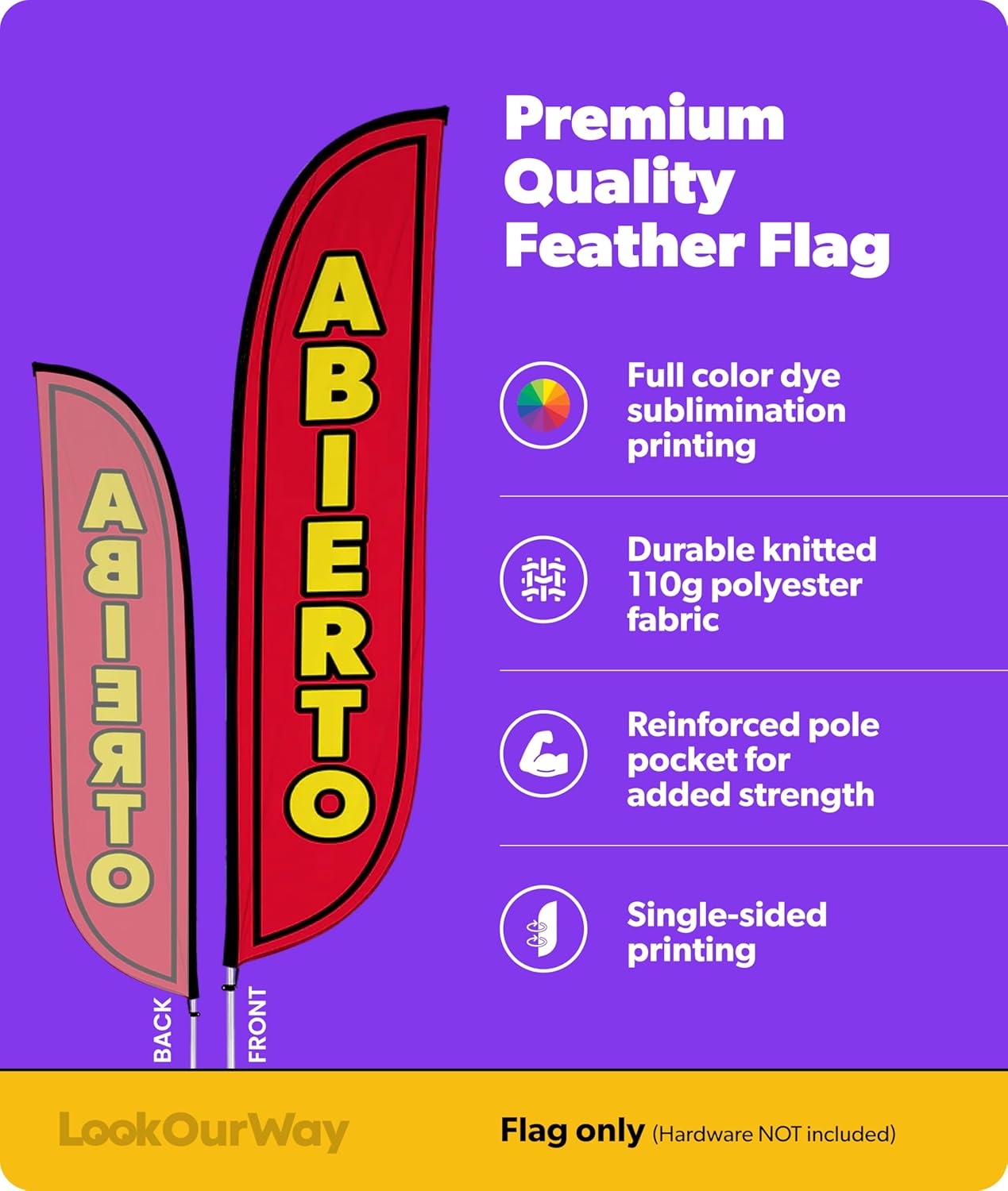 LookOurWay Feather Flag Banner - 12 Feet Tall Advertising Sign Swooper Flag Only, No Poles - Grand Opening Flags - Abierto Red (10M1200095) Abierto 12ft