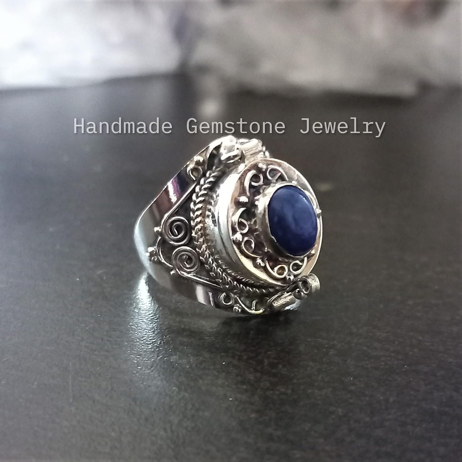 Lapis Lazuli Ring, Poison Box Ring, Blue Stone Ring, September Birthstone Ring, Locket Ring, Poison Pill Box, Designer Box Ring, Healing Crystal Ring, Secret Message Ring, Natural Lapis Lazuli Jewelry
