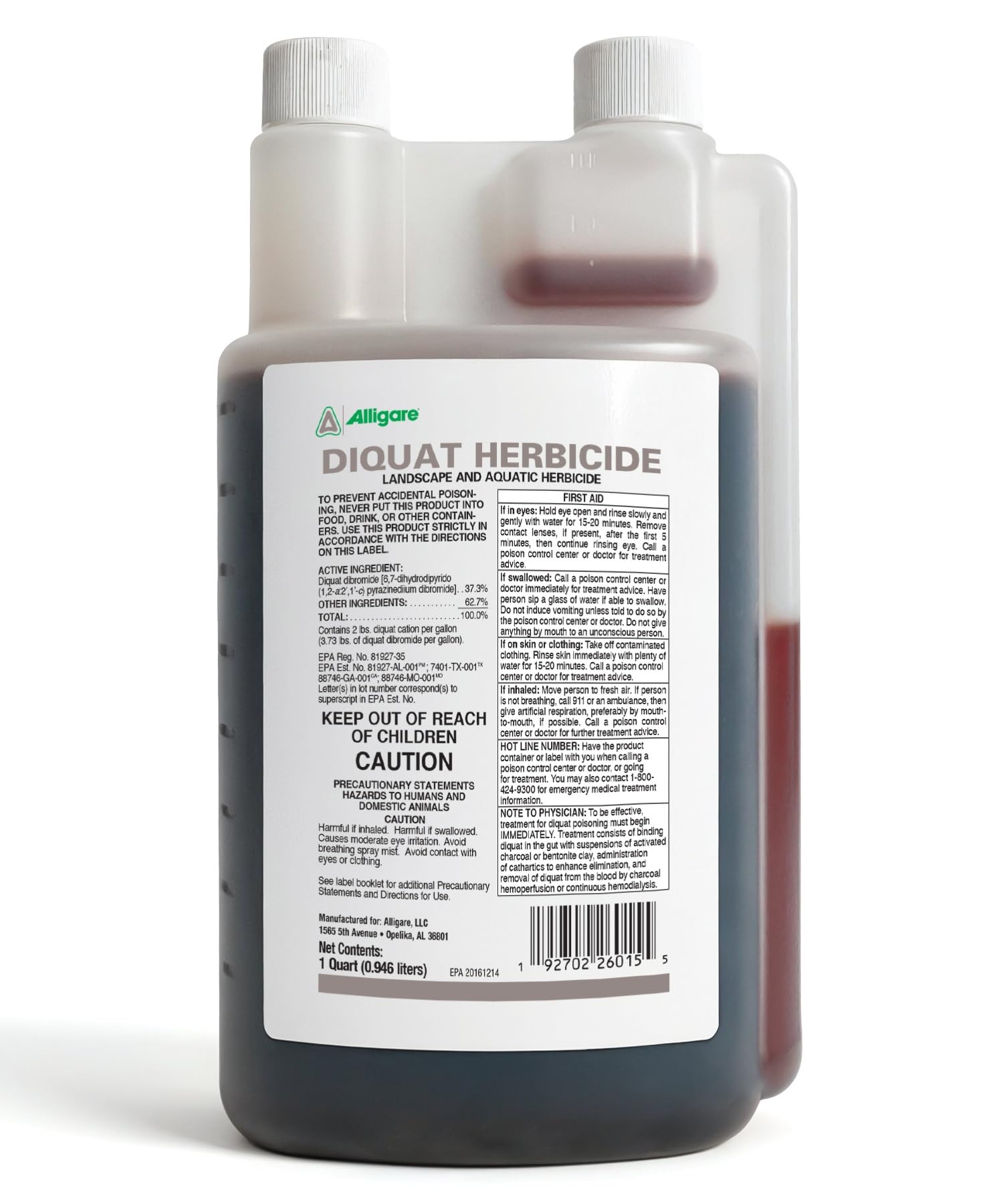 Amazon.com : Alligare Diquat Aquatic Herbicide to Control Bluegrass,  Duckweed, Hydrilla & More - Glyphosate Alternative, Fast-Acting  Non-Selective Liquid Weed Killer for Aquatic & Landscape Use - 1 Quart :  Patio, Lawn