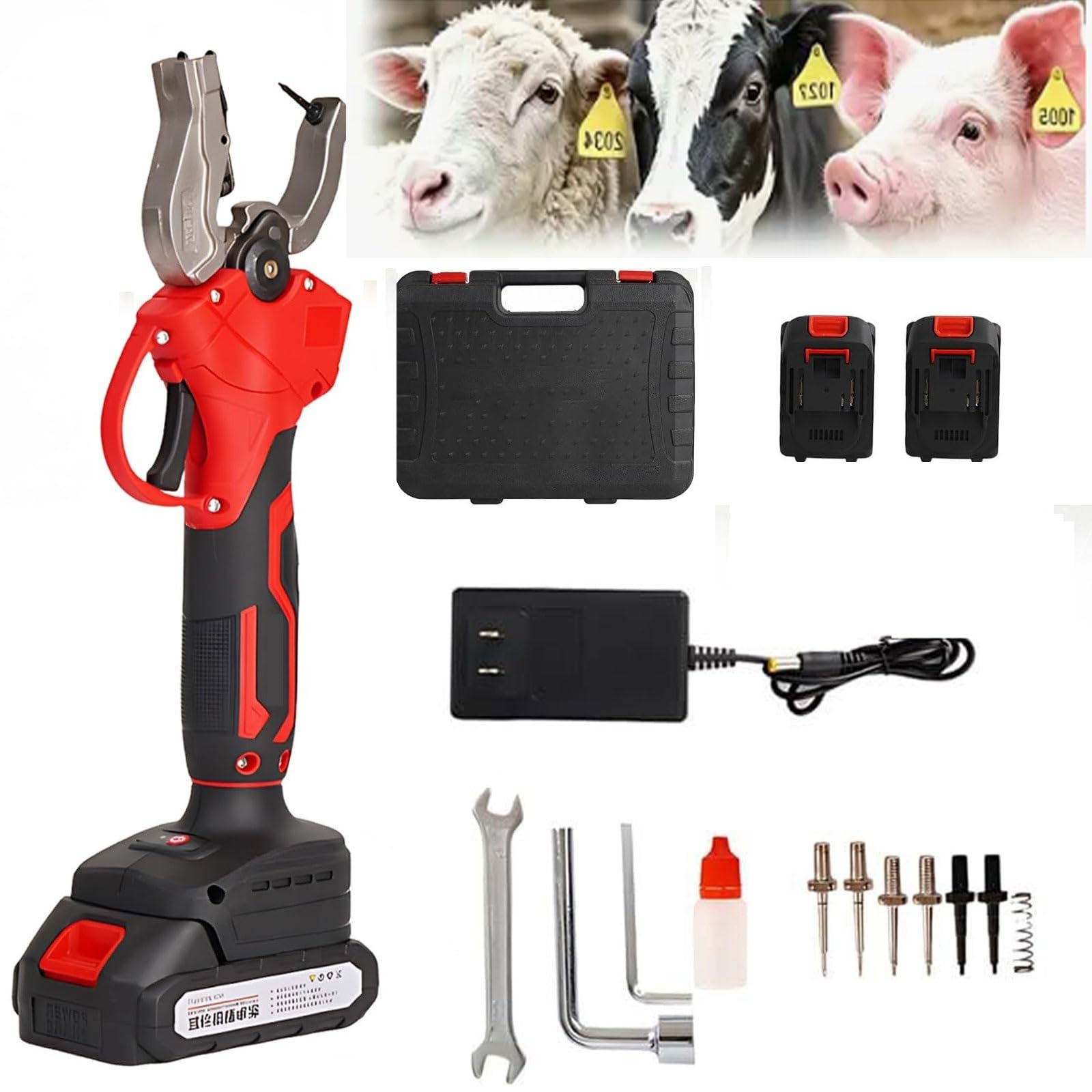Marcatore per bestiame a batteria con contatore e veloce | Tagger elettrico for l'orecchio di mucca, batteria rimovibile, for la marcatura rapida di suini, bovini e ovini