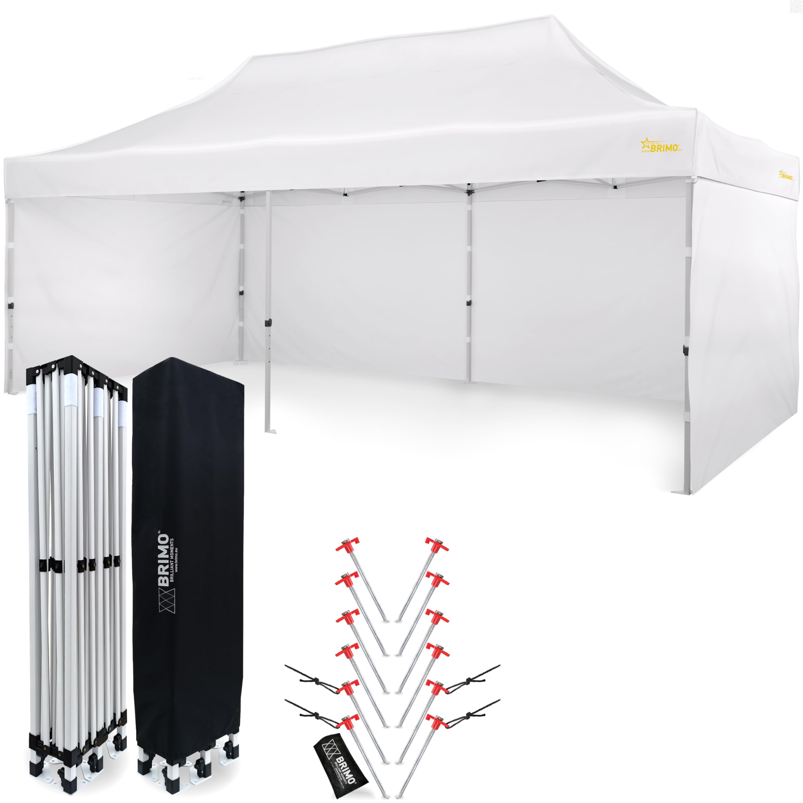 Economica Star gazebo pieghevole 3x6 tetto impermeabile al 100% 3 pareti laterali 4 perni di ancoraggio copertura protettiva per tenda da giardino padiglione richiudibile bianco