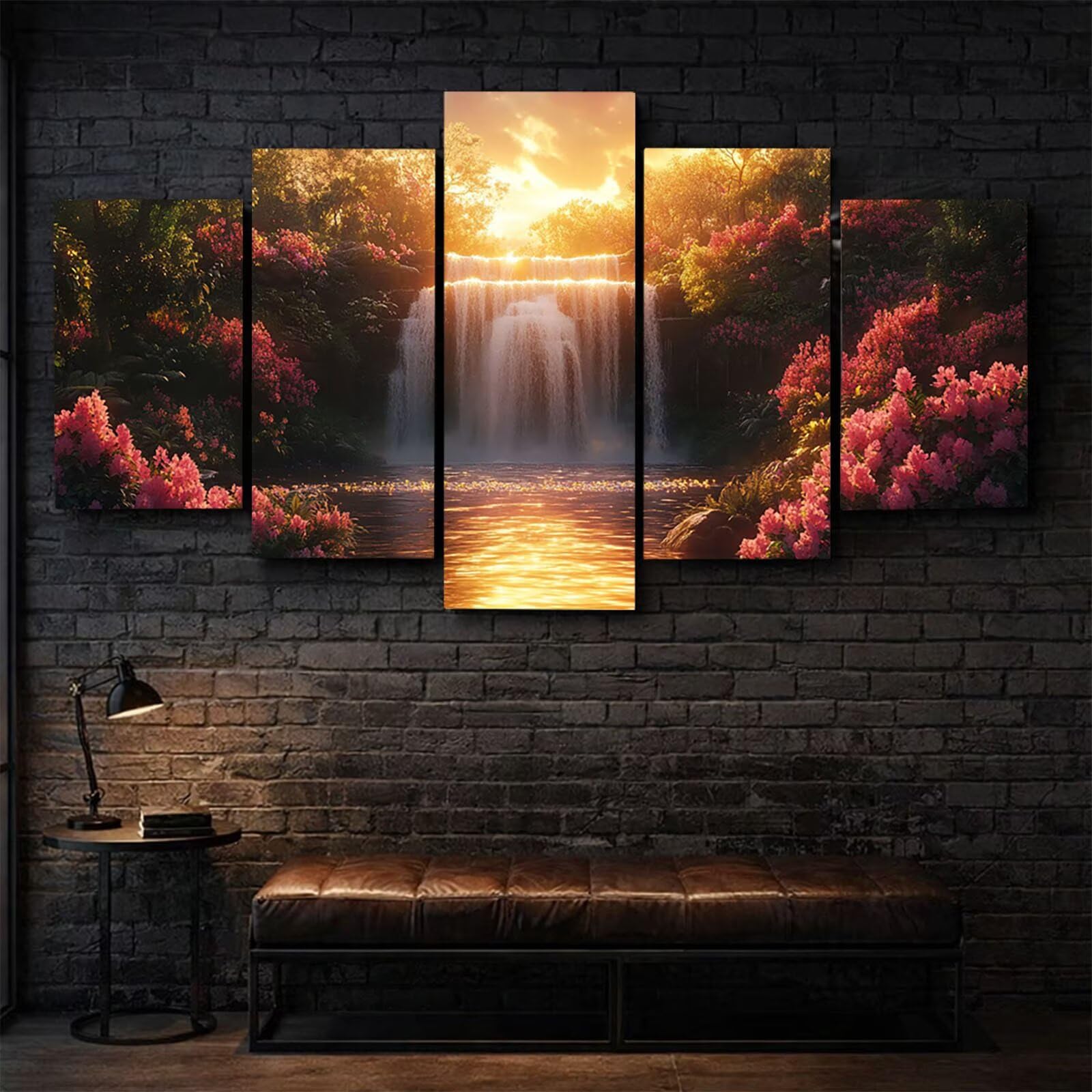 5 Pack Leuchtend Malen Nach Zahlen Erwachsene Wasserfall YCBZ-3105 | DIY Set Erwachsene mit Pinselset Acrylfarben Set Fünf Leinwand zum Bemalen Blume für Deko Wohnzimmer Geschenke für Frauen