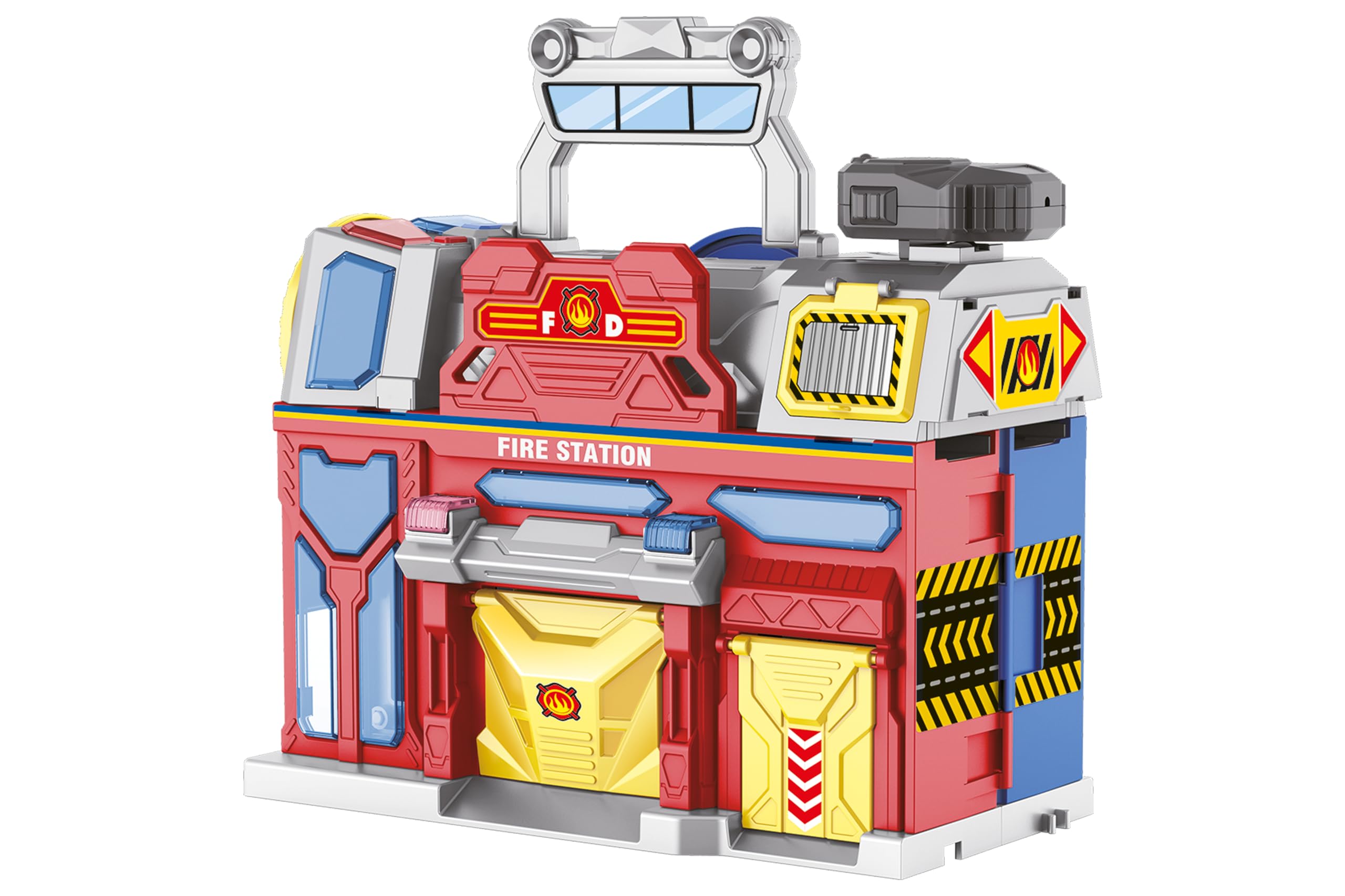 Gran estación de emergencia con sonidos y luces - Bomberos y policía - Sonidos y luces - Megáfono - 2 modelos de coche die-cast incluidos - Dimensiones 75 x 39 x 30 cm - Globo Juguetes - WToy 42189
