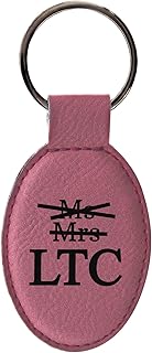 ThisWear Military Promotion Gifts for Women Miss Mrs Ms LTC Lieutenant Colonel Leatherette Oval Keychain Key Tag Pink