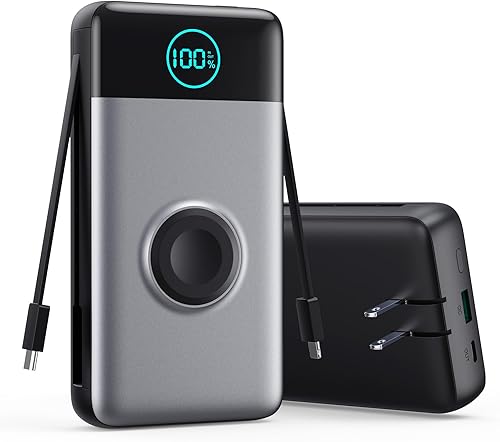 Miniatura 9 de Cargador portátil para iPhone, banco de energía delgado de 13800 mAh con cables integrados y enchufe de pared de CA, todo en uno, 4 salidas USB C,