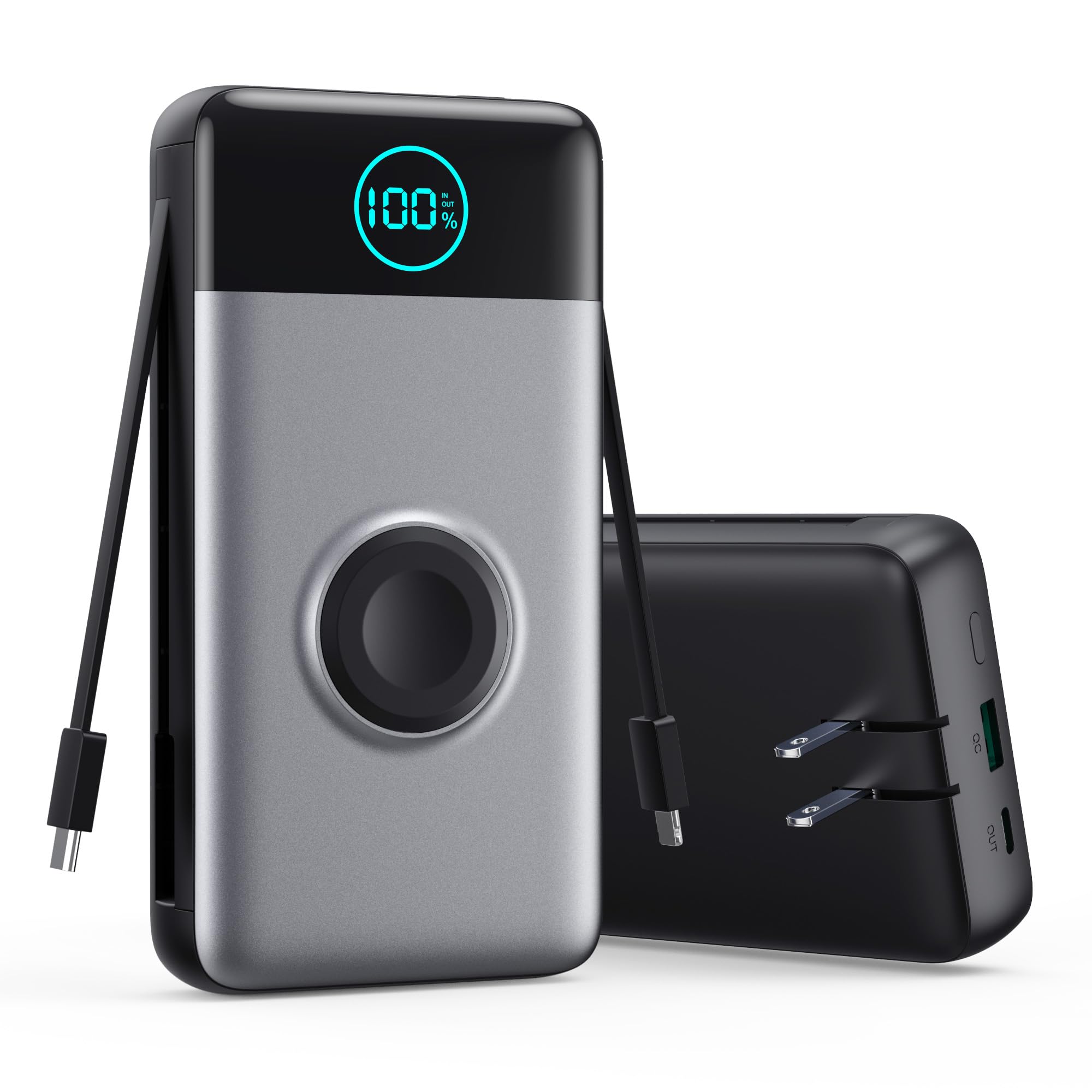 Portable Charger for iPhone with Built-in Cables and AC Wall Plug,Upgraded 40800mah Fast Charging USB C Power Bank,25W PD Travel Essentials Battery Pack for iPhone 17/16/15/14/13,Galaxy,Apple Watch