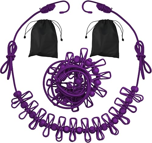 Vista 11 de Paquete de 2 tendederos portátiles para acampar, 12 pinzas para la ropa, accesorios de camping, tendedero de viaje para interiores y exteriores