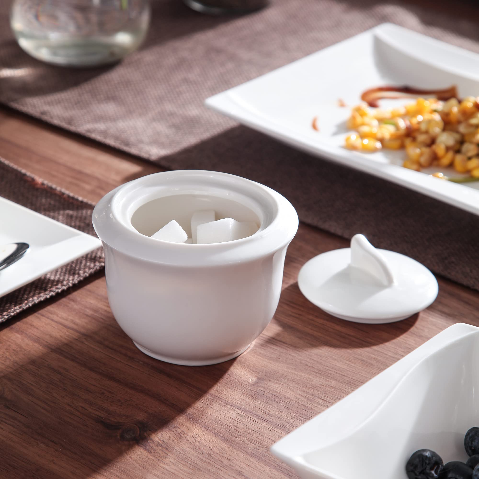 MALACASA, Serie Carina, Zuccheriera e Bricco per Latte 3 Pezzi in Porcellana, Bianco Avorio Cina Ceramica Bianca Panna Set da Tavola (2 Pezzi con Il Coperchio)