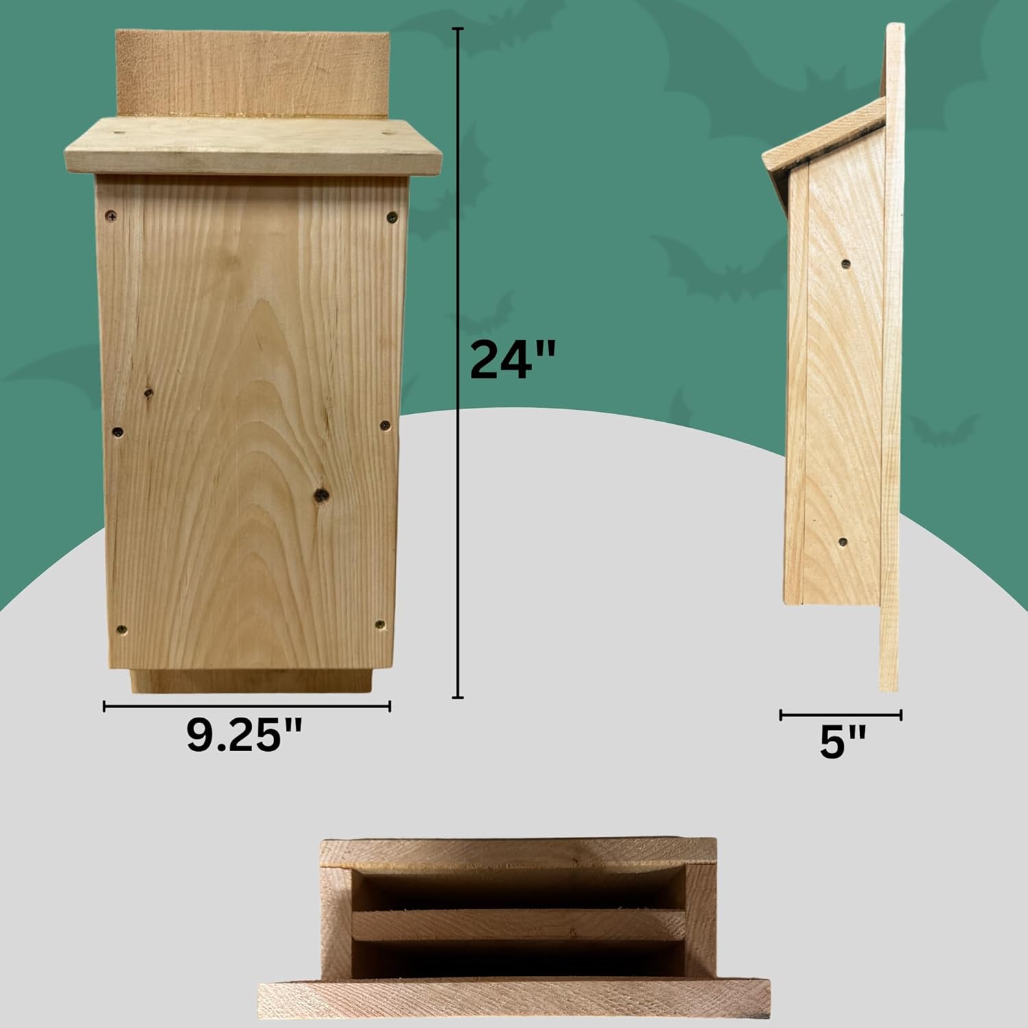 WCS Two-Chamber Pine Bat House - Large Outdoor Bat Box for 75 Bats - Rough-Textured Interior, Vented Design - Attracts Little Brown & Big Brown Bats - Backyard & Farm Use