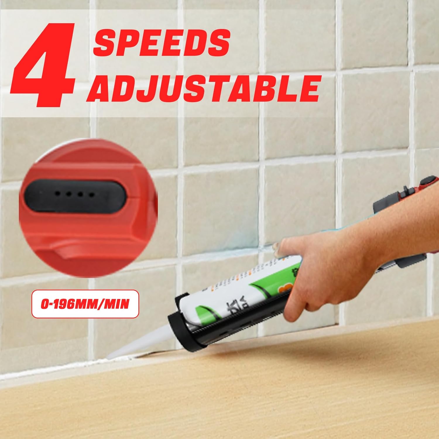 Cordless Caulking Gun for Milwaukee 18V Batteries,No-Drip Caulking Gun with LED Light,10oz/300ml,4-speed Adjustable Caulking Gun,Filling and Sealing Tool for Windows,Doors,Floors and Walls.