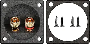 2.2 Inch Square Screw-Type Speaker Box Terminal Cup,2-Way Speaker Terminal with Gold Plated Binding Posts,Bare Wire and Banana Plug Connection,1 Pack