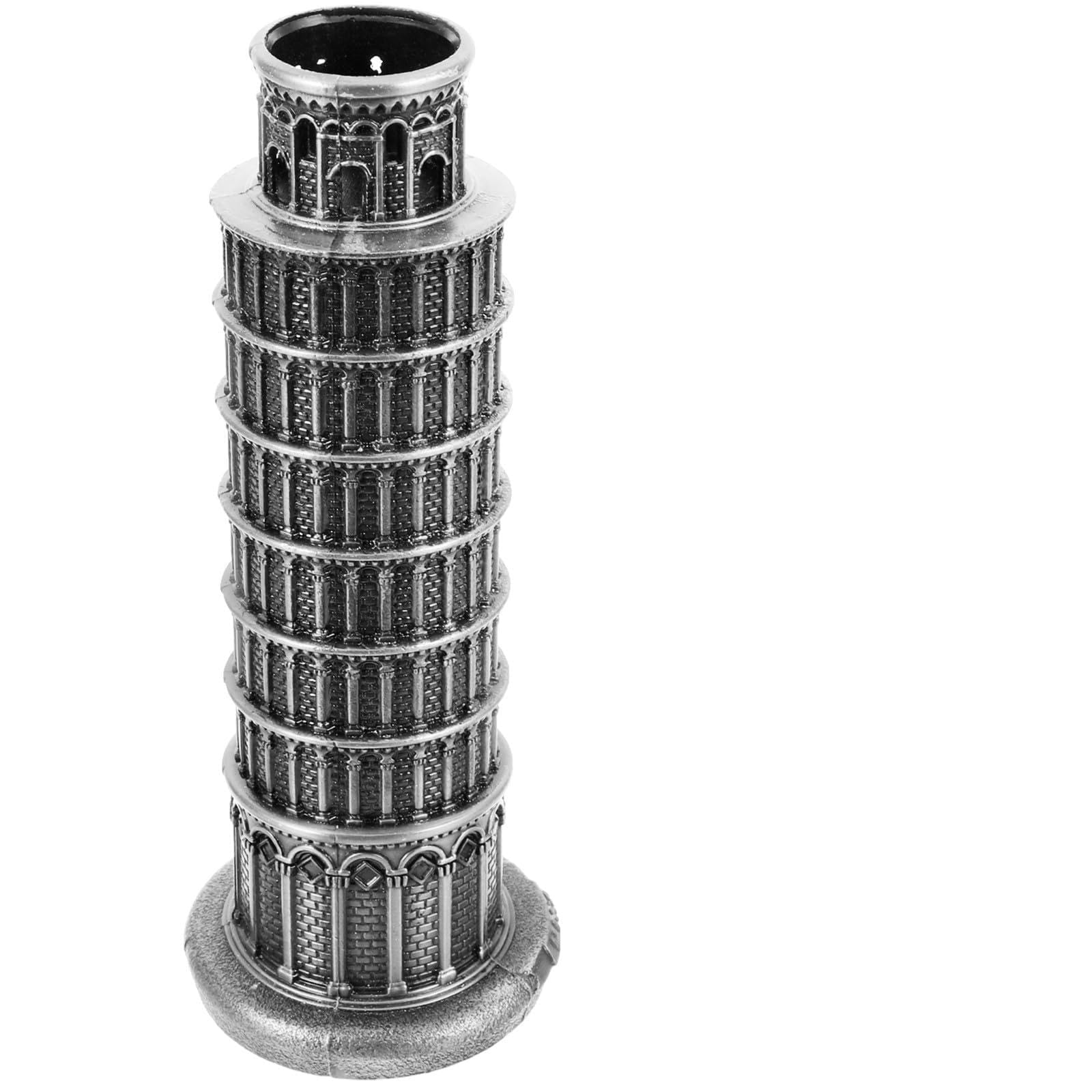 Torre Inclinada de Pisa en aleación de zinc plateada con acabados artesanales para coleccionistas