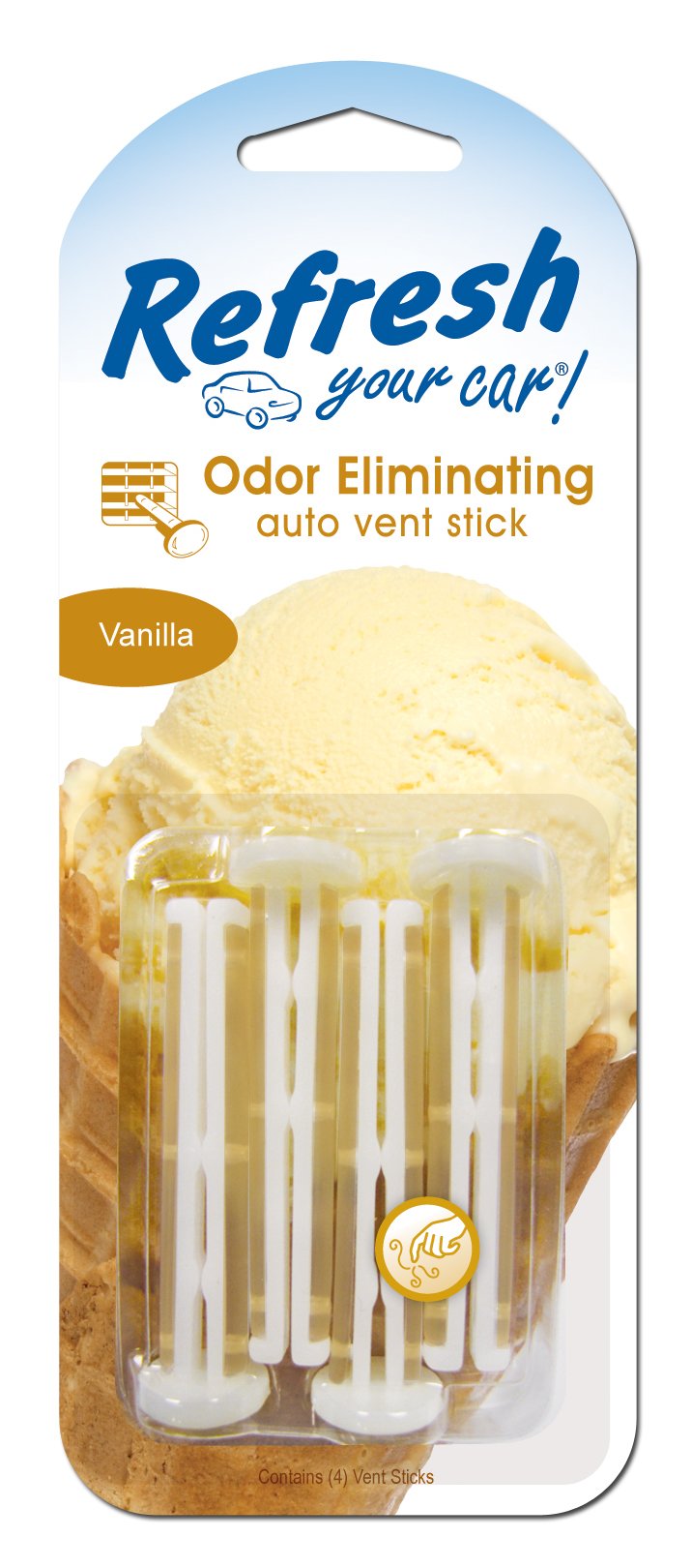 Car Air Freshener, Odor Eliminator, Set of 4 Auto Vent Sticks, Vanilla Scent, Refresh Your Car