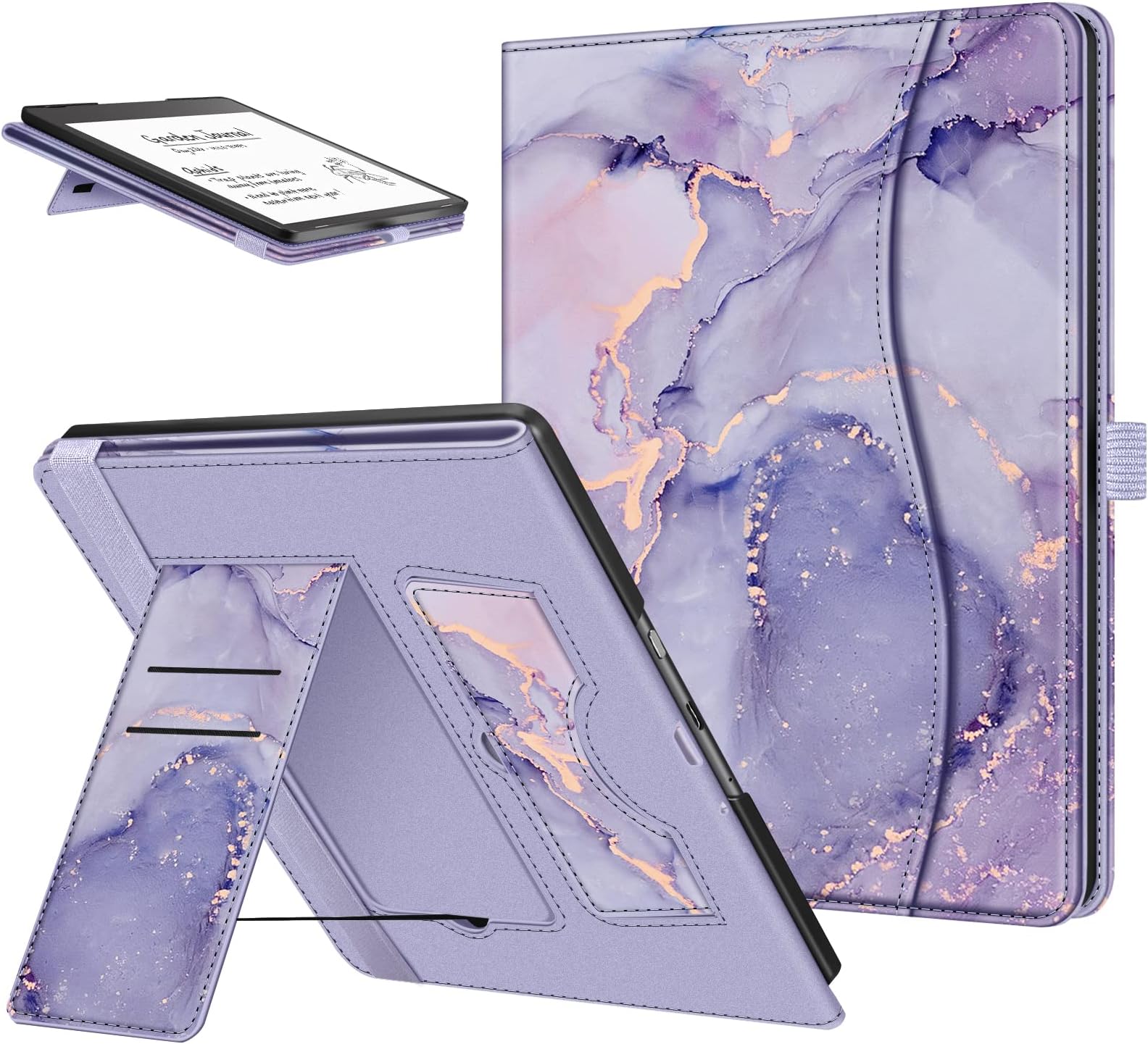 Fintie Stand Case for Kindle Scribe (2022 Released) 10.2 Inch Tablet - Premium PU Leather Stand Cover Auto Sleep/Wake with Card Slot and Pen Holder, Lilac Marble