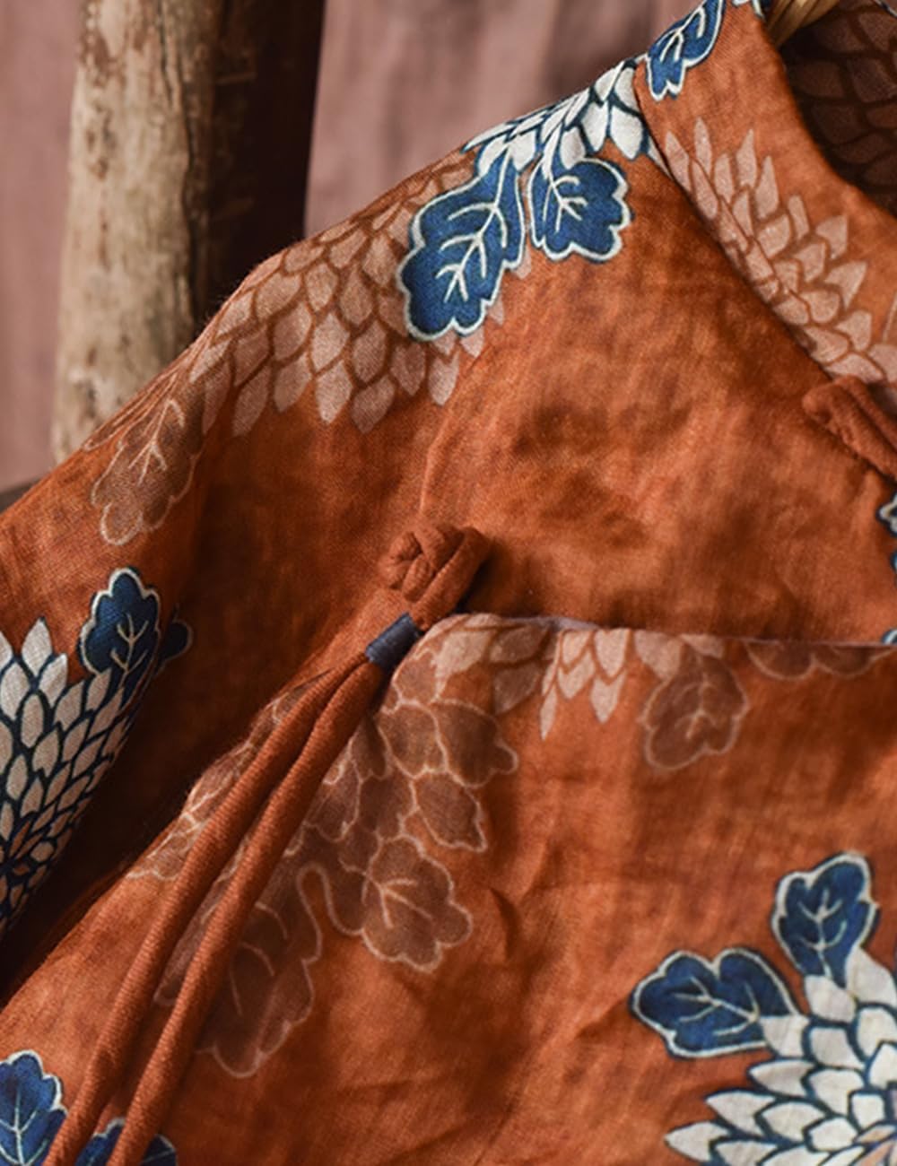 NFYM Womens Short Jacket Quilted Pullover Printed Long Sleeve High Low Lightweight Warm Tops Chinese Coat